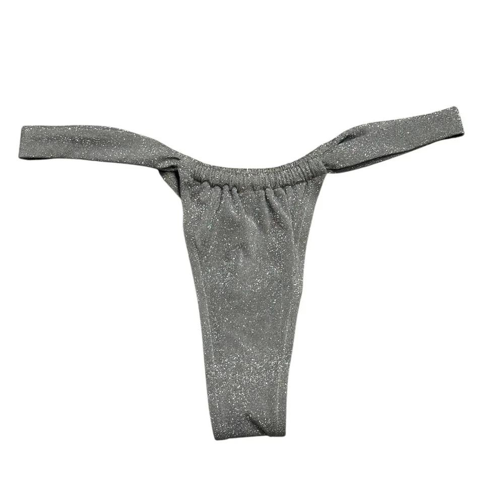 SKIMS Metallic Swim Tanga Bikini Bottom Nickel Silver Sparkle SW-TAN-0107 4X NEW